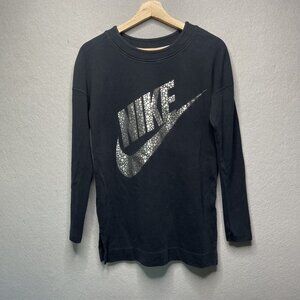 Vintage Nike Women's Black Cotton Longsleeve Size XS Y2K 90s Spellout Logo